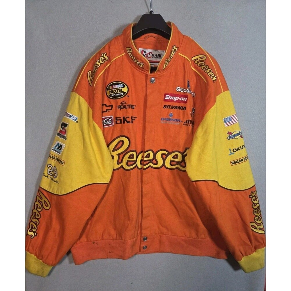 Vtg Nascar Racing Jacket Mens 2XL Kevin Harvick Reese's Cup Chase Authentic Y2K